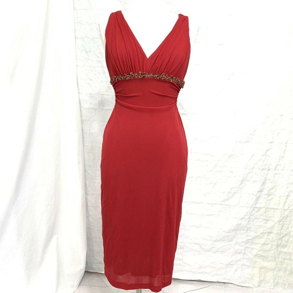 David Meister Women’s 8 Dress Red Mesh Beaded Body